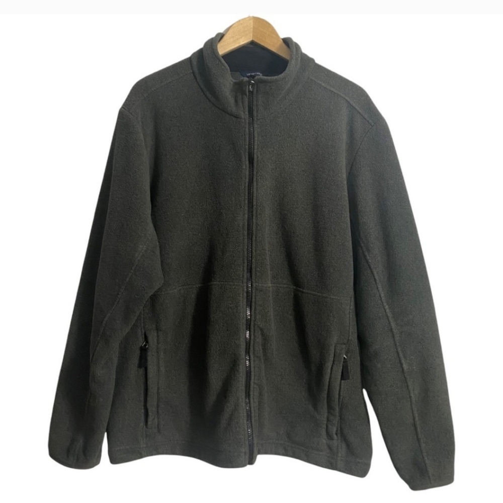 Lands’ End Polartec Gray Fleece 2 Side Pocket Jacket Front Zip Men Size XXL
